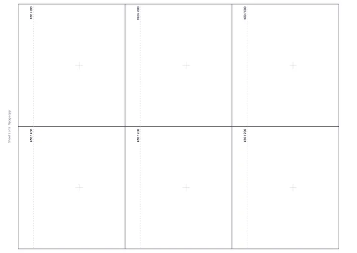 One sheet of the free printable flipbook template: six blank numbered pages